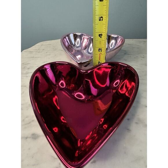 (2) NWT Heart Candy Dish Shiny Pink Red Metallic Bowls Valentines Kohls MSRP $36 - Picture 7 of 12